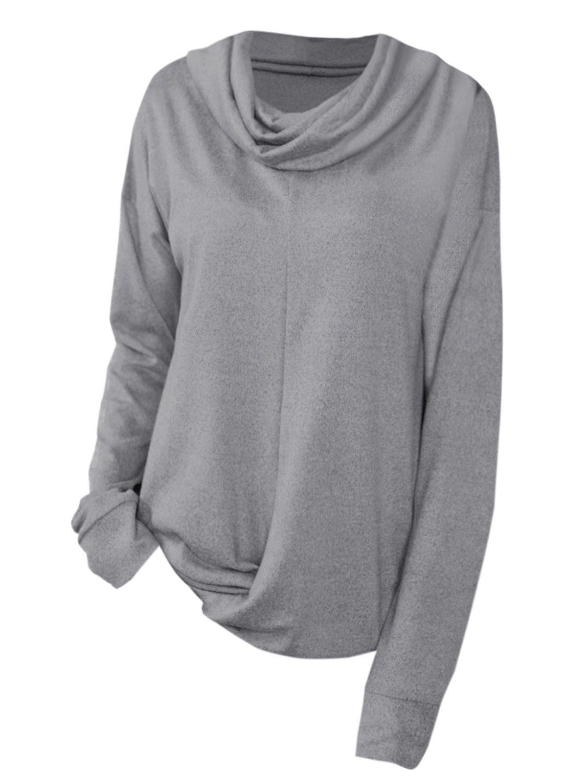 

Twist Hem Cowl Neck Plus Size Sweatshirt, Gray