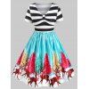 Robe de Noël Trapèze Vintage à Imprimé Cerf et Arbre Grande Taille - multicolor 3X