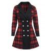 Manteau Tunique Boutonné à Carreaux - Noir 3XL