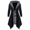 Manteau à Capuche Asymétrique Contrasté de Grande Taille - Noir 3X