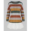 Taille Plus rayé Goutte blocage couleur épaule volantée Hem T-shirt - multicolor A 2X