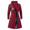 Manteau Zippé Contrasté à Col Haut de Grande Taille - Rouge Lave L