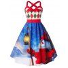 Robe Ajustée Evasée à Imprimé Bonhomme de Neige à Taille Haute Grande Taille - Bleu Myrtille 2X
