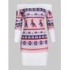 Sweat-shirt de Noël Graphique Panneau Tricoté Dinosaure à Epaule Dénudée - multicolor 3XL