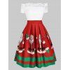 Christmas Santa Claus Off Shoulder Lace Insert Dress - RED 2XL