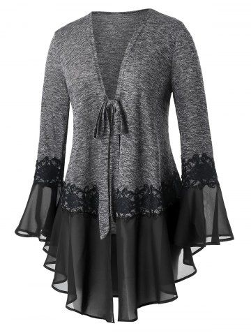 Plus Size Space Dye Tie Flare Sleeve Cardigan