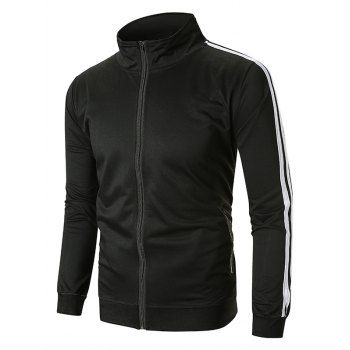 

Contrast Stripes Sport Zip Up Jacket, Black