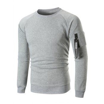 

Raglan Sleeve Ribbon Pocket Fleece Sweatshirt, Light gray