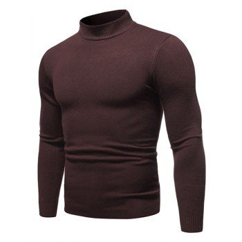 

Solid Color Mock Neck Pullover Sweater, Coffee