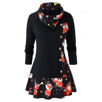 

Plus Size Angel Print Flounce Christmas T Shirt, Black