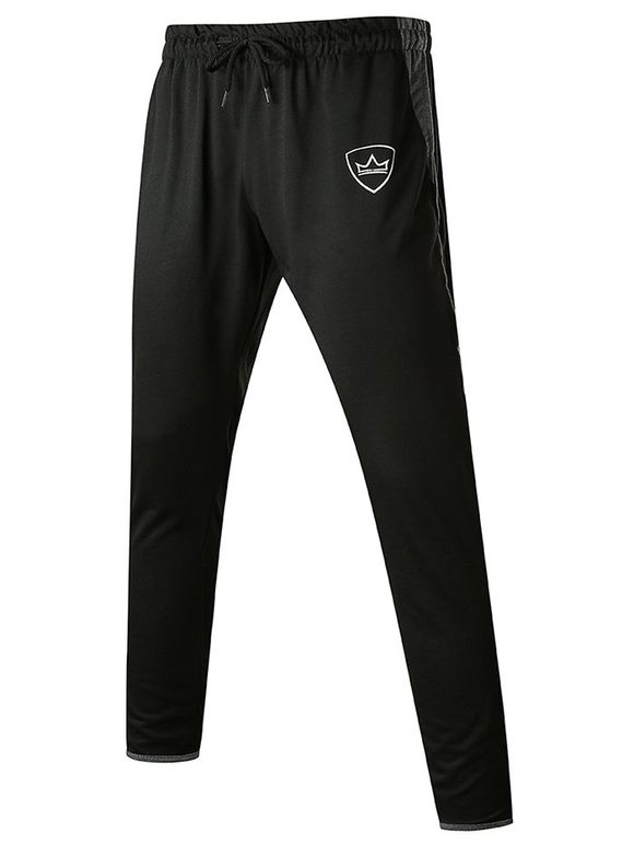 Pantalon de Sport Long Couronne Imprimée à Ourlet Contrasté - Noir 2XL