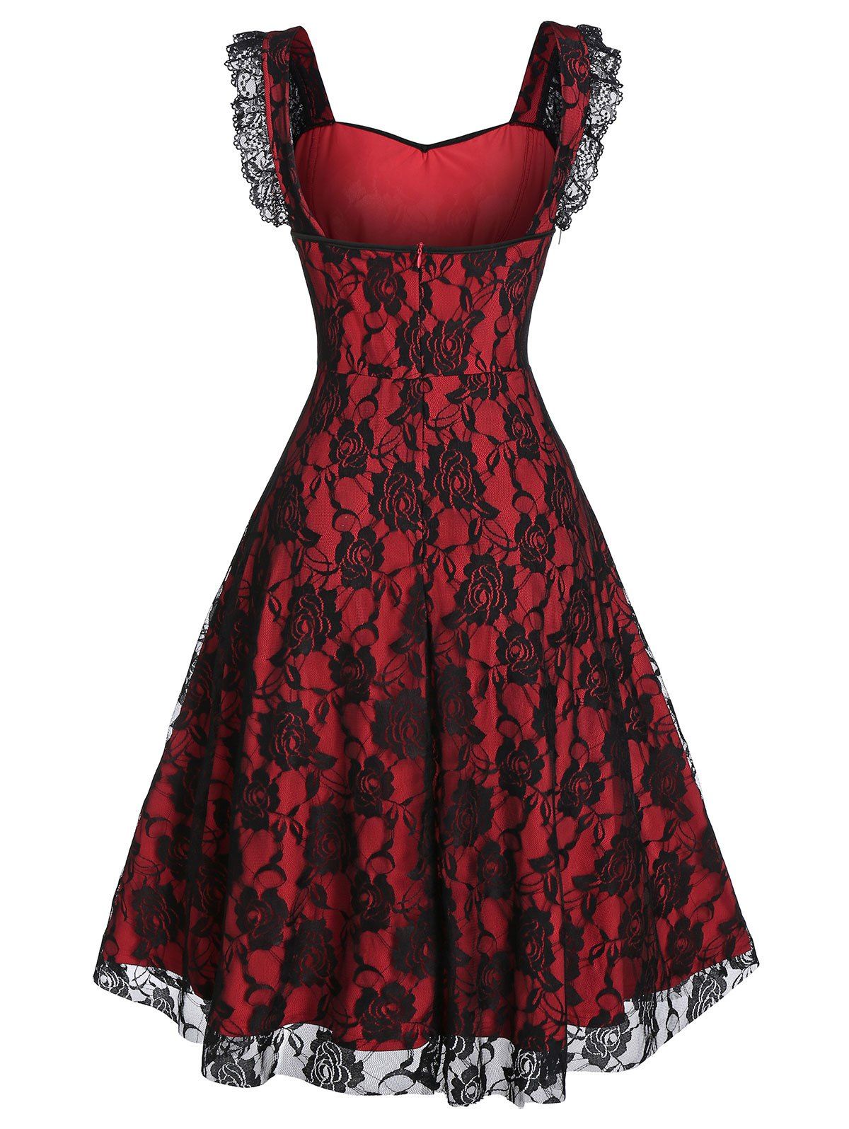 Lace-up A Line Sweetheart Collar Rose Lace Dress - multicolor A 2XL