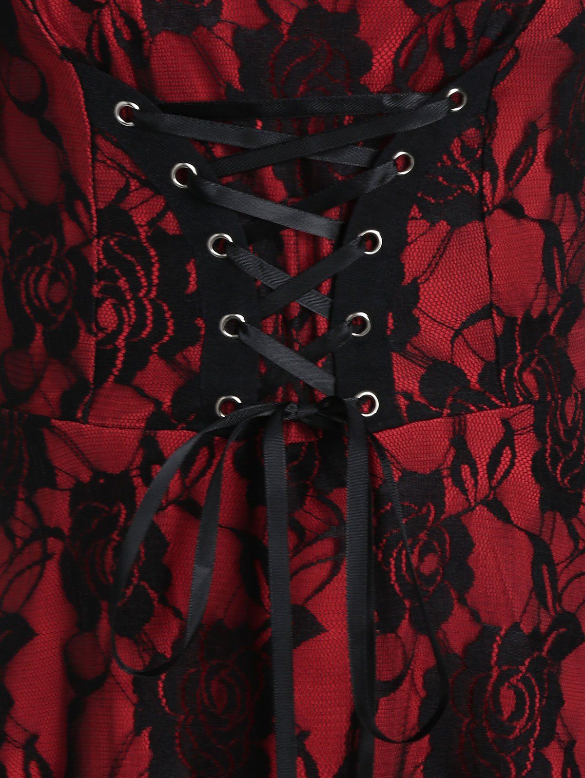 Lace-up A Line Sweetheart Collar Rose Lace Dress - multicolor A 2XL