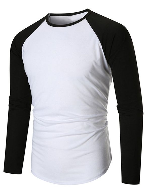 T-shirt Jointif en Blocs de Couleurs à Manches Raglan - Blanc 3XL