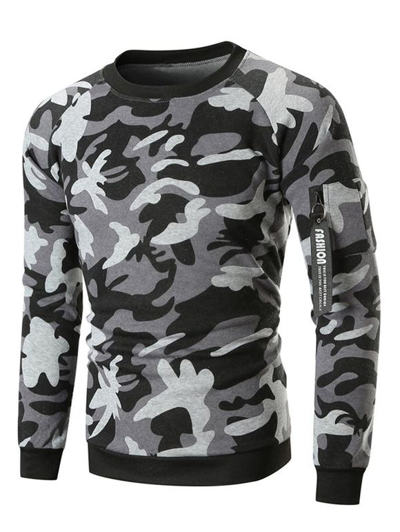 Sweat-shirt Manches Raglan avec Ruban en Laine avec Poche - Camouflage de Neige 3XL