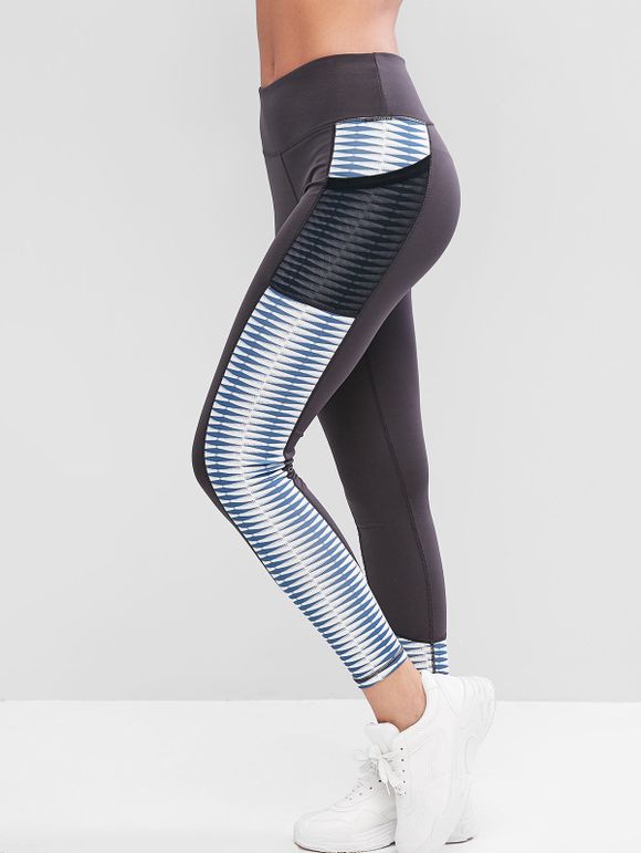 Legging Imprimé à Taille Mi-Haute avec Poches en Maille - Gris Foncé S