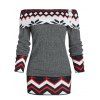 Geometric Off The Shoulder Foldover Knitted Sweater - GRAY M