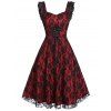 Lace-up A Line Sweetheart Collar Rose Lace Dress - multicolor A M
