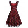Lace-up A Line Sweetheart Collar Rose Lace Dress - multicolor A 3XL