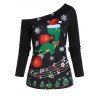 Sweat-shirt de Noël Flocon de Neige Imprimé à Col Oblique - Noir M
