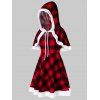 Ensemble de Cape à Capuche de Noël à Carreaux Grande Taille et de Robe Ligne A - Rouge L