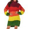 Colorblock Turtleneck Shift Sweater Dress - multicolor L