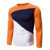 T-shirt en Blocs de Couleurs Jointif à Manches Longues - Orange XL