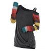 T-shirt Tordu Manches en Blocs de Couleurs Grande Taille à Col Oblique - Gris 2X