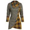 T-shirt Boutonné Superposé à Carreaux Imprimé à Manches Longues - Jaune XL