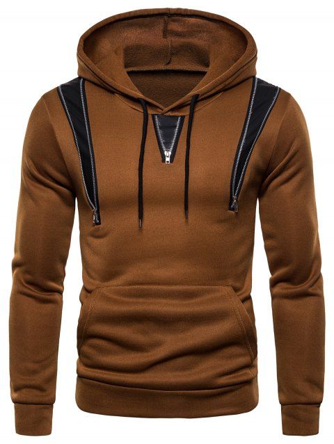 Zipper Decorated Color Spliced Casual Hoodie