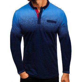 

Gradient Faux Pocket Turn Down Collar T Shirt, Blue