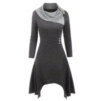 [35% OFF] 2021 Cowl Neck Button Embellished Asymmetrical Knitted Dress ...