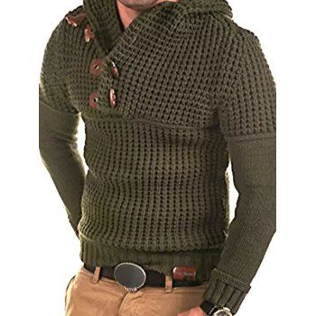 

Horn Button Decoration Pullover Sweater, Army green