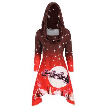 

Plus Size Off The Shoulder Foldover Printed Christmas Dress, Red