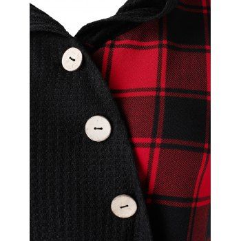 

Plus Size Mock Buttons Plaid Asymmetrical Coat, Black