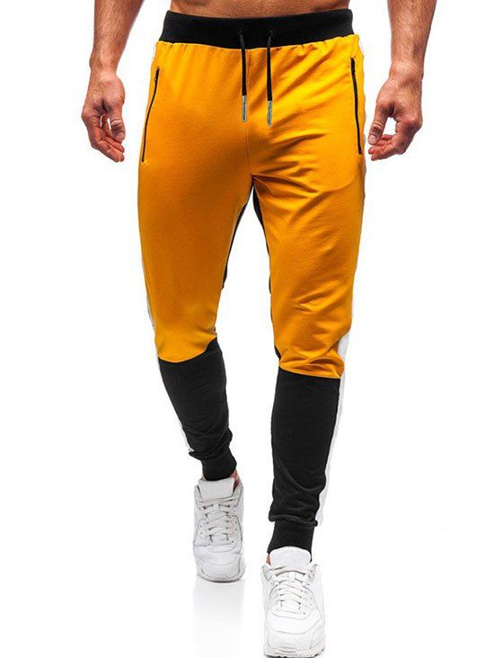 Pantalon de Jogging Zippé Jointif à Cordon avec Poche - Jaune d'Abeille 2XL