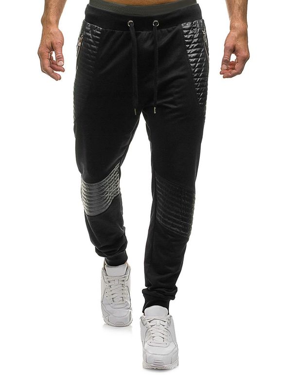 Pantaloon de Jogging de Sport Plissé Jointif à Cordon - Noir XL