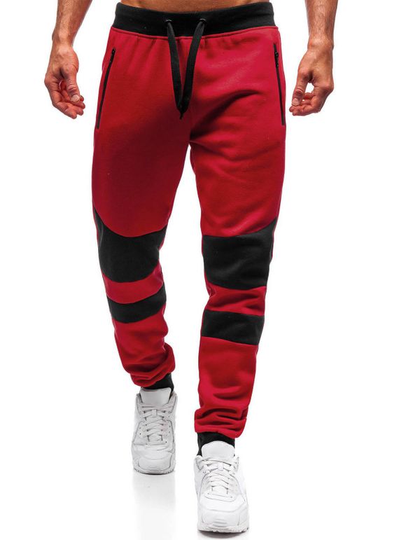 Pantaloon de Jogging de Sport Jointif en Blocs de Couleurs - Rouge 2XL