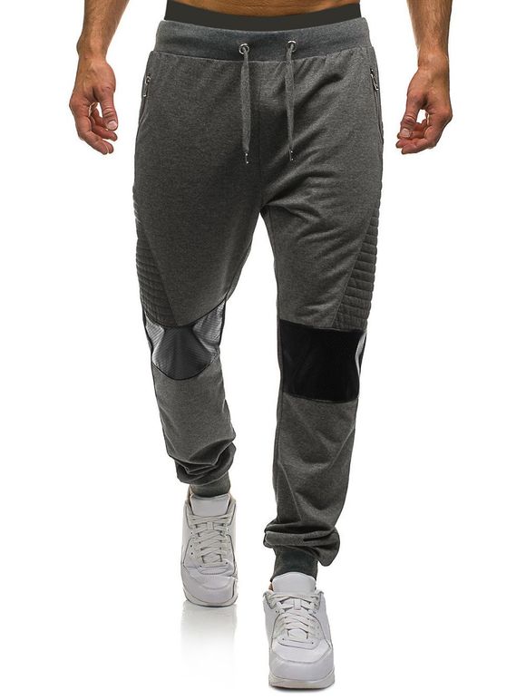 Pantalon de Jogging de Sport Jointif en Faux Cuir - Gris L