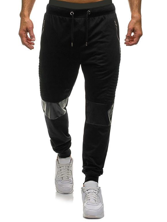 Pantalon de Jogging de Sport Jointif en Faux Cuir - Noir 2XL