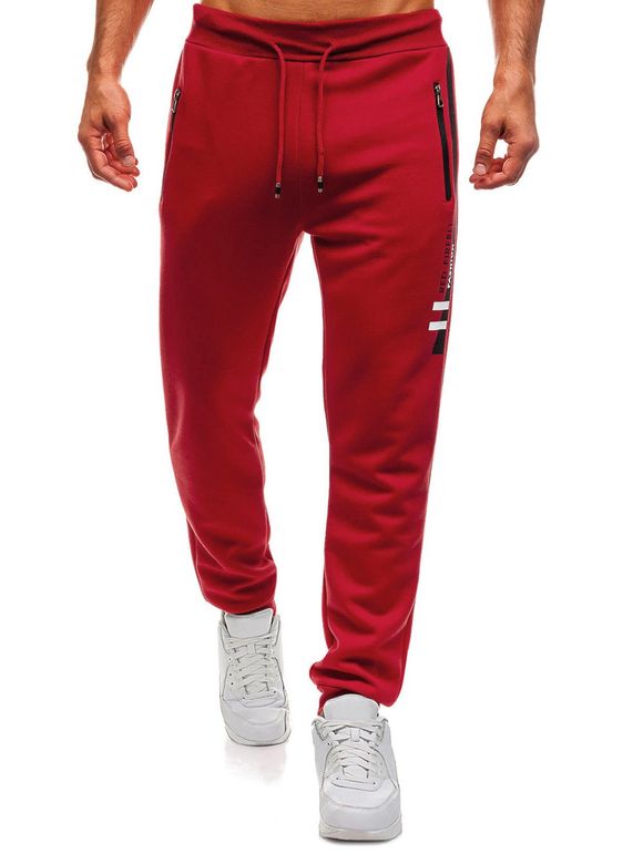 Pantalon de Sport Lettre Graphique en Couleur Contrastée à Cordon - Rouge M