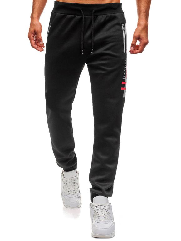 Pantalon de Sport Lettre Graphique en Couleur Contrastée à Cordon - Noir XL