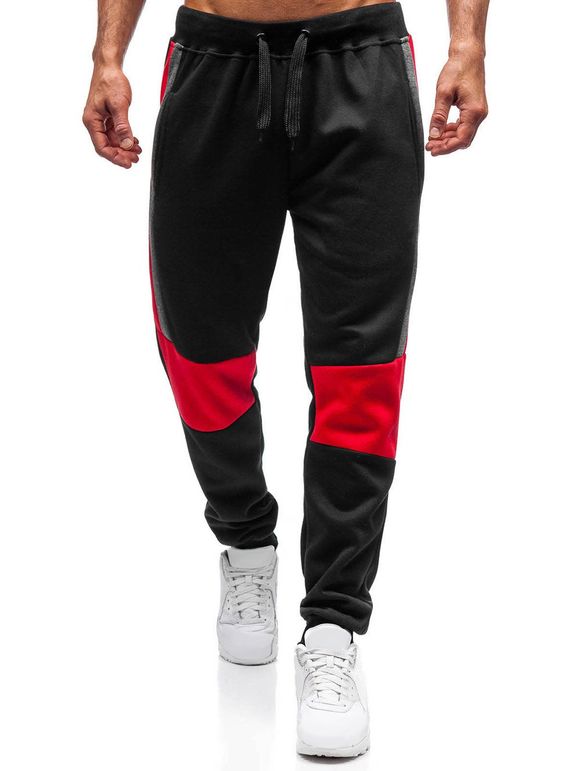 Pantalon de Jogging de Sport Elastique en Blocs de Couleurs Jointif - Noir L