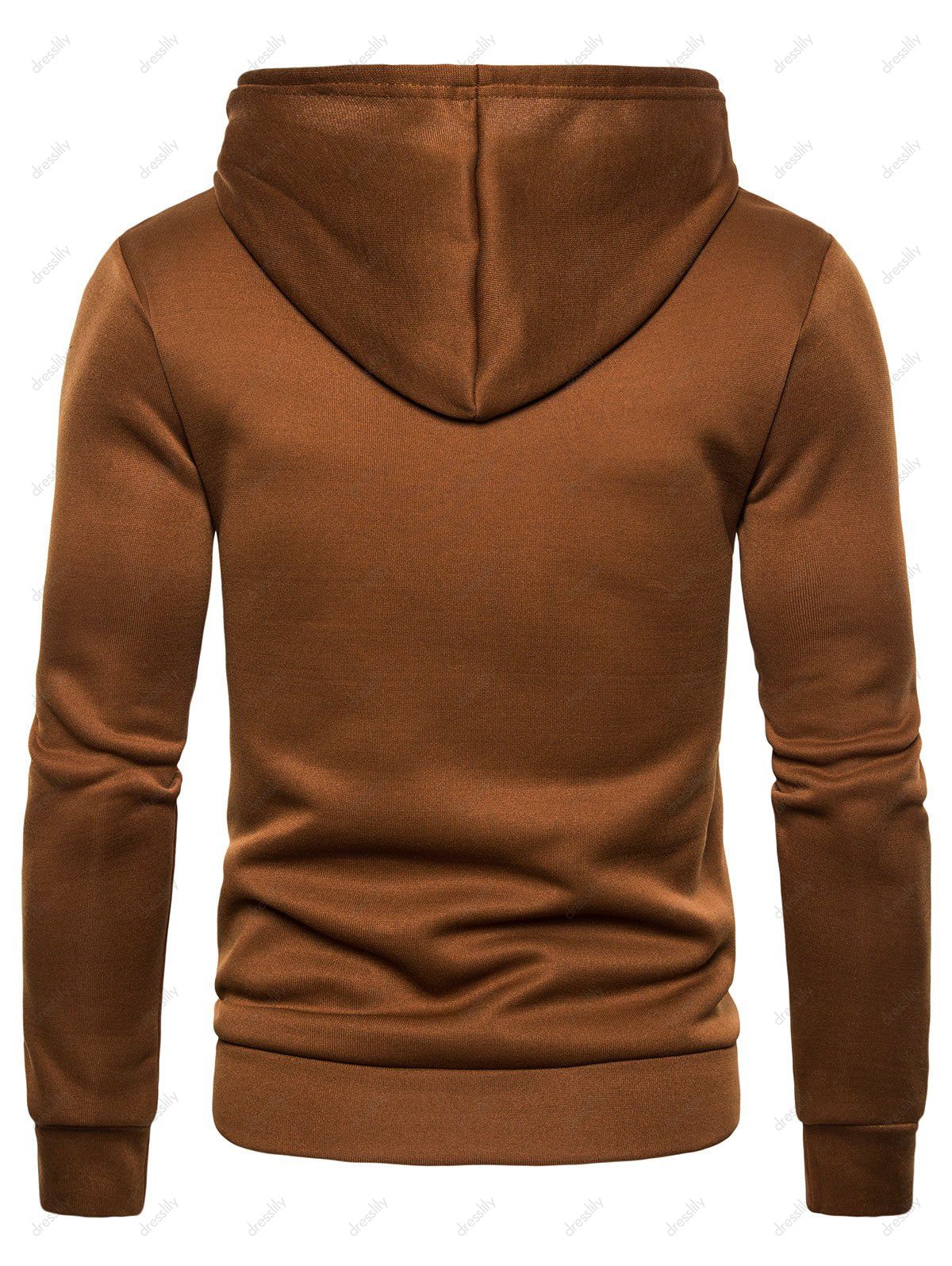 [32% OFF] 2021 Zipper Decorated Color Spliced Casual Hoodie In BROWN