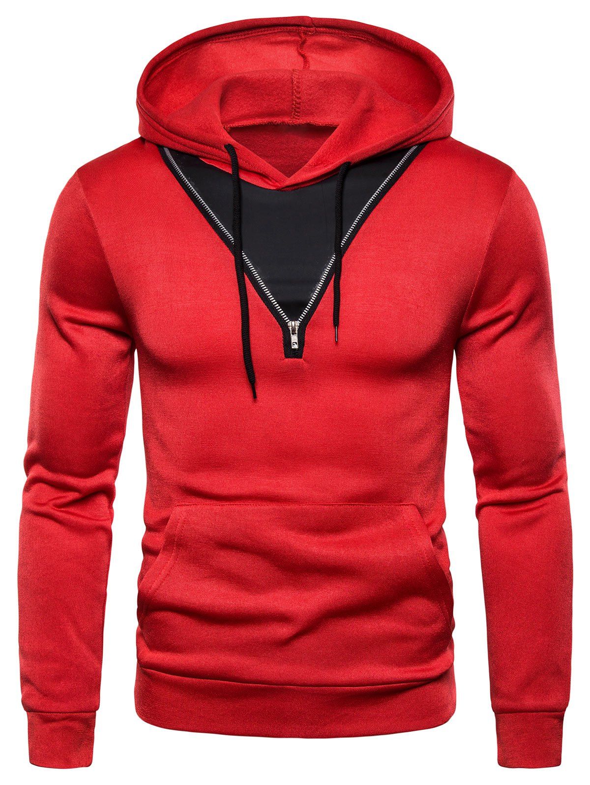 

Zipper Design Pocket Hoodie, Red