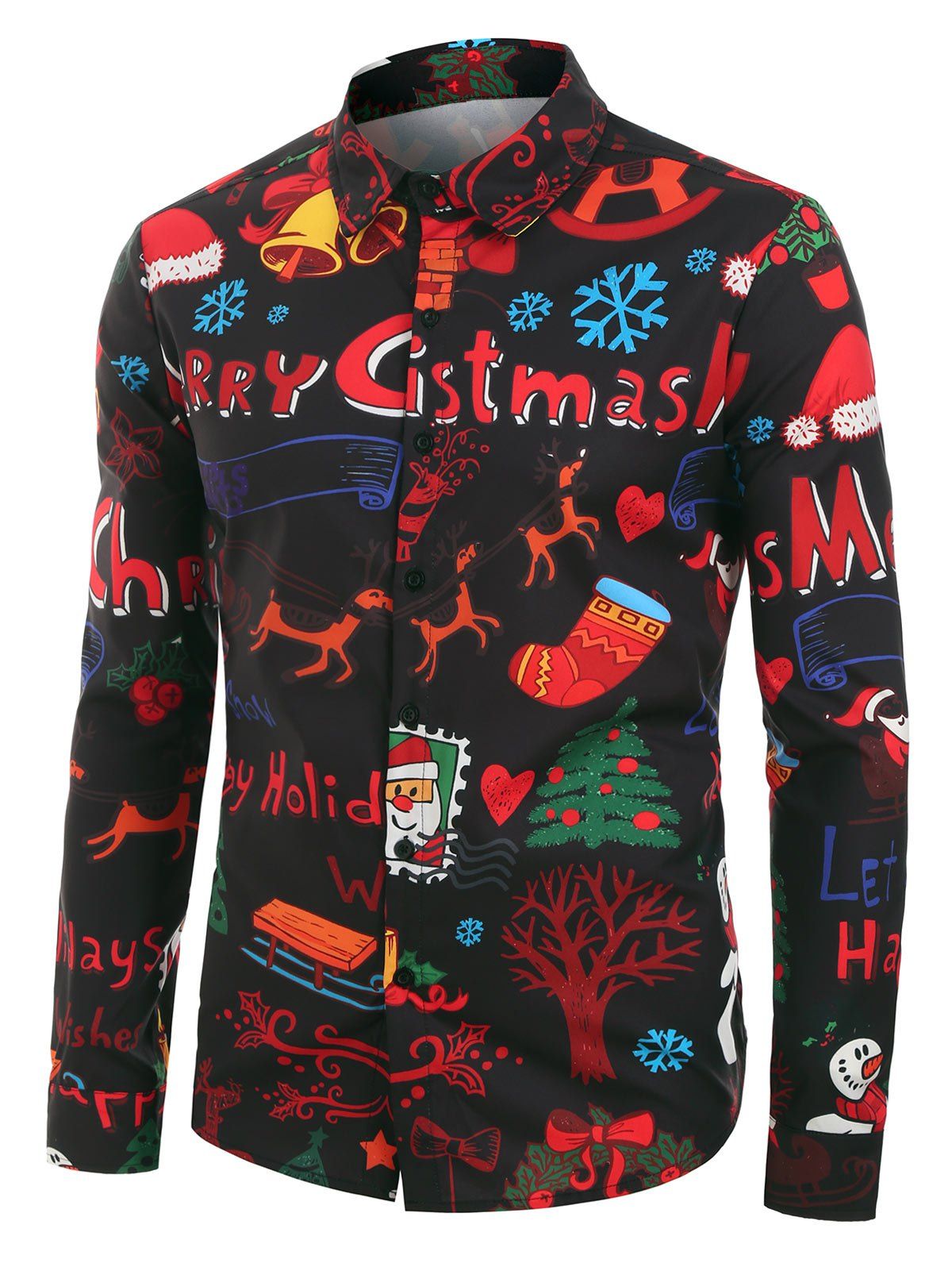 

Plus Size Christmas Cartoon Print Button Up Shirt, Multi