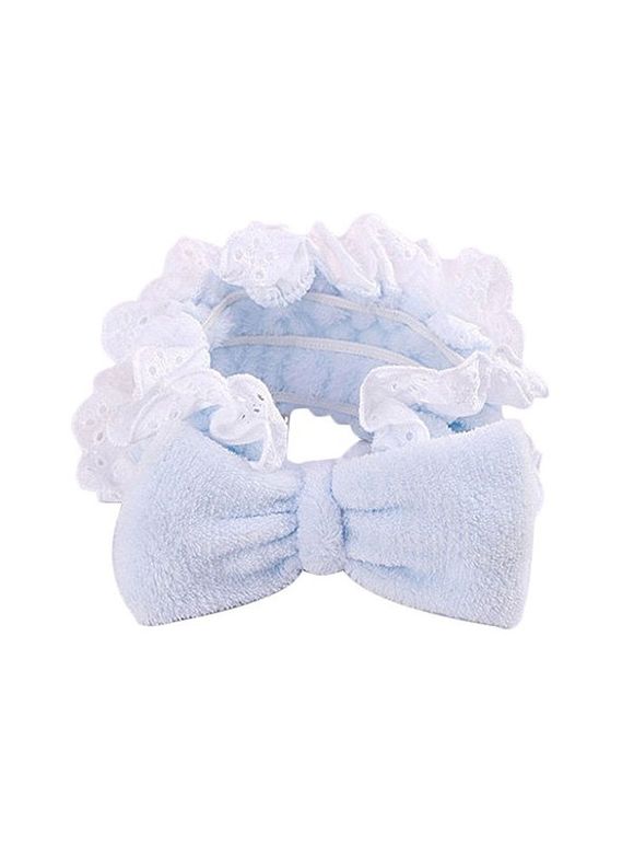 Bande de Cheveux Large Elastique en Dentelle avec Nœud Papillon - Bleu Bébé 