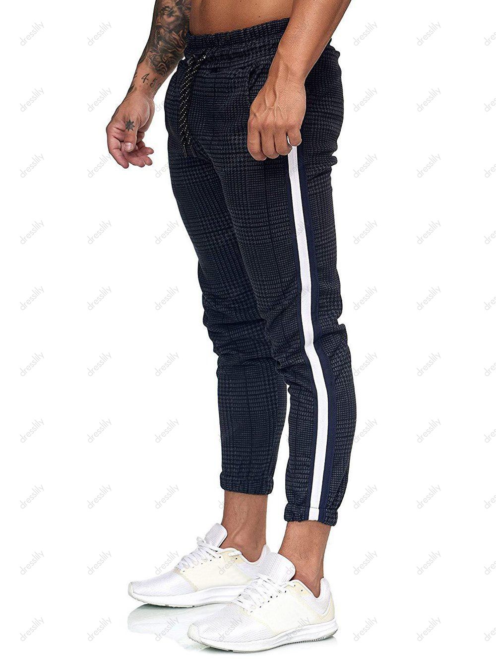 houndstooth print drawstring jogger pants