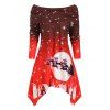 Plus Size Off The Shoulder Foldover Printed Christmas Dress - RED 2X