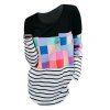 T-Shirt Rayé en Blocs de Couleurs à Ourlet Courbe avec Poche - multicolor S
